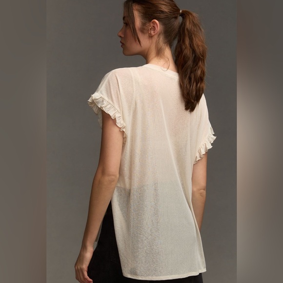✨ Anthropologie Short-Sleeve Spliced Ruffled Tee Sz M - Picture 2 of 5